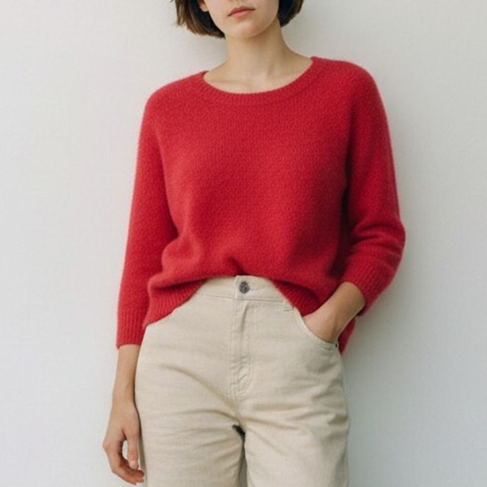 Arden B Luxe Angora Wool Blend Sweater Knit Scoop Neck Red M